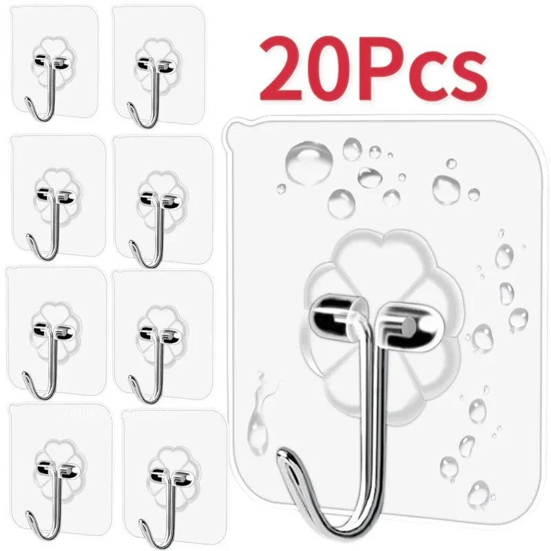 Transparent Wall Hooks Hangers Self Adhesive Door Wall Hangers Hooks Suction Heavy Load Rack For Kitchen Bathroom Accessories