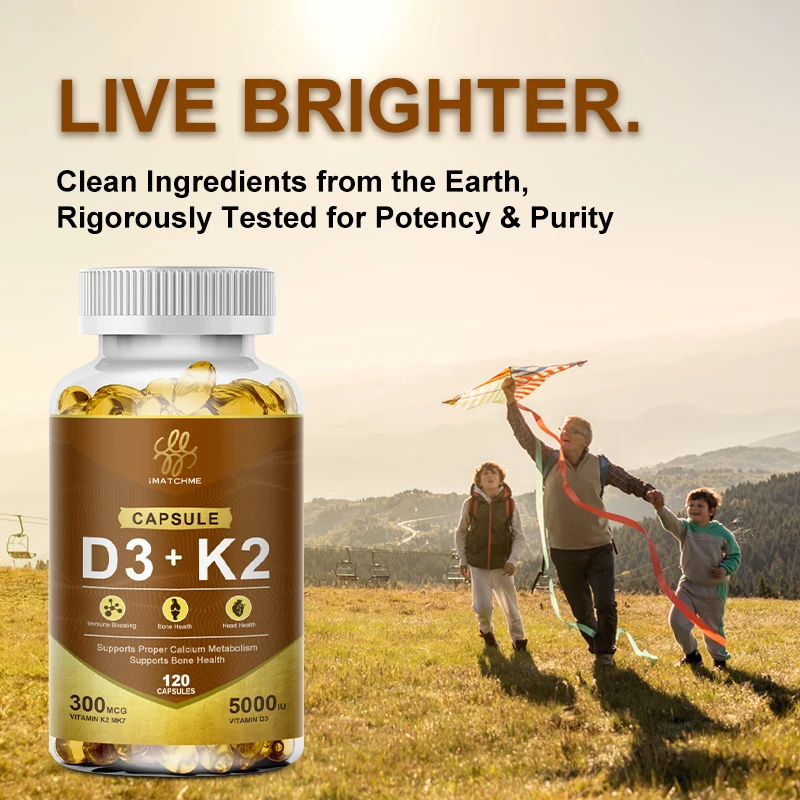 Organic Vitamin D3+K2 Capsule for Boosting Calcium Absorption Support Bone & Joint & Immunity Support