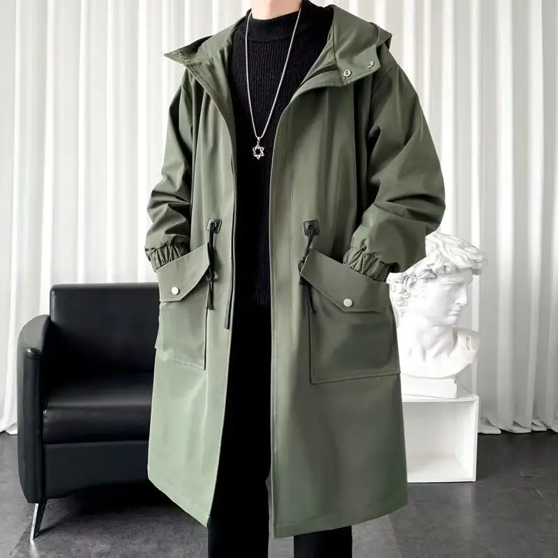 Autumn Winter Windbreaker Men Long Safari Windbreaker Korean Trend Oversize Casual Coat Trendy Handsome Hooded Jacket