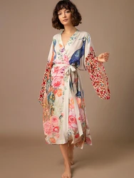 Kimono da spiaggia per donna costume da bagno stampato Peocock Cover Up abiti avvolgenti con cintura abiti da bagno al mare Beachwear