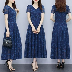 Summer Casual Chiffon Blue Long Sundress 2024 Elegant Bodycon Party Evening Dresses Women Vintage Chic Prom Night Long Vestidos