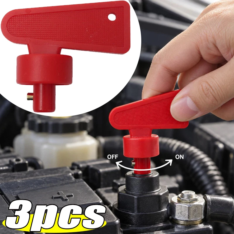 3Pcs Battery Disconnect Isolator Switch Power Kill Cut Off Switch Red Plastic Keys Spare Key for Car Van Boats Switch Spare Keys