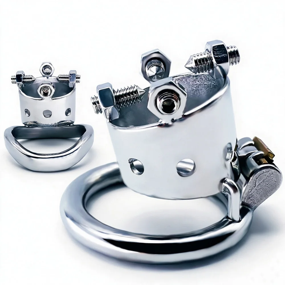 LEZEE Spiked Penis Cages Metal Male Chastity Cage Cock Lock Device Adult Game Abstinence Urethra Lock Penis Ring BDSM Sex Toys