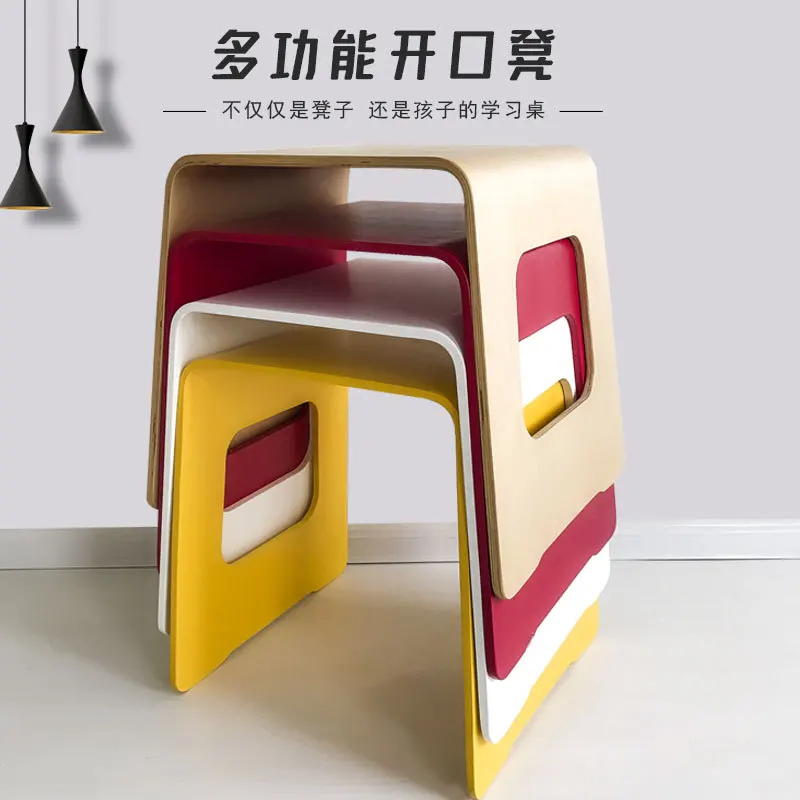 Multifunctional Open Stool Small Rectangular Stool Children Adult Solid Wood Home Shoe Changing Stool Solid Wood Children's