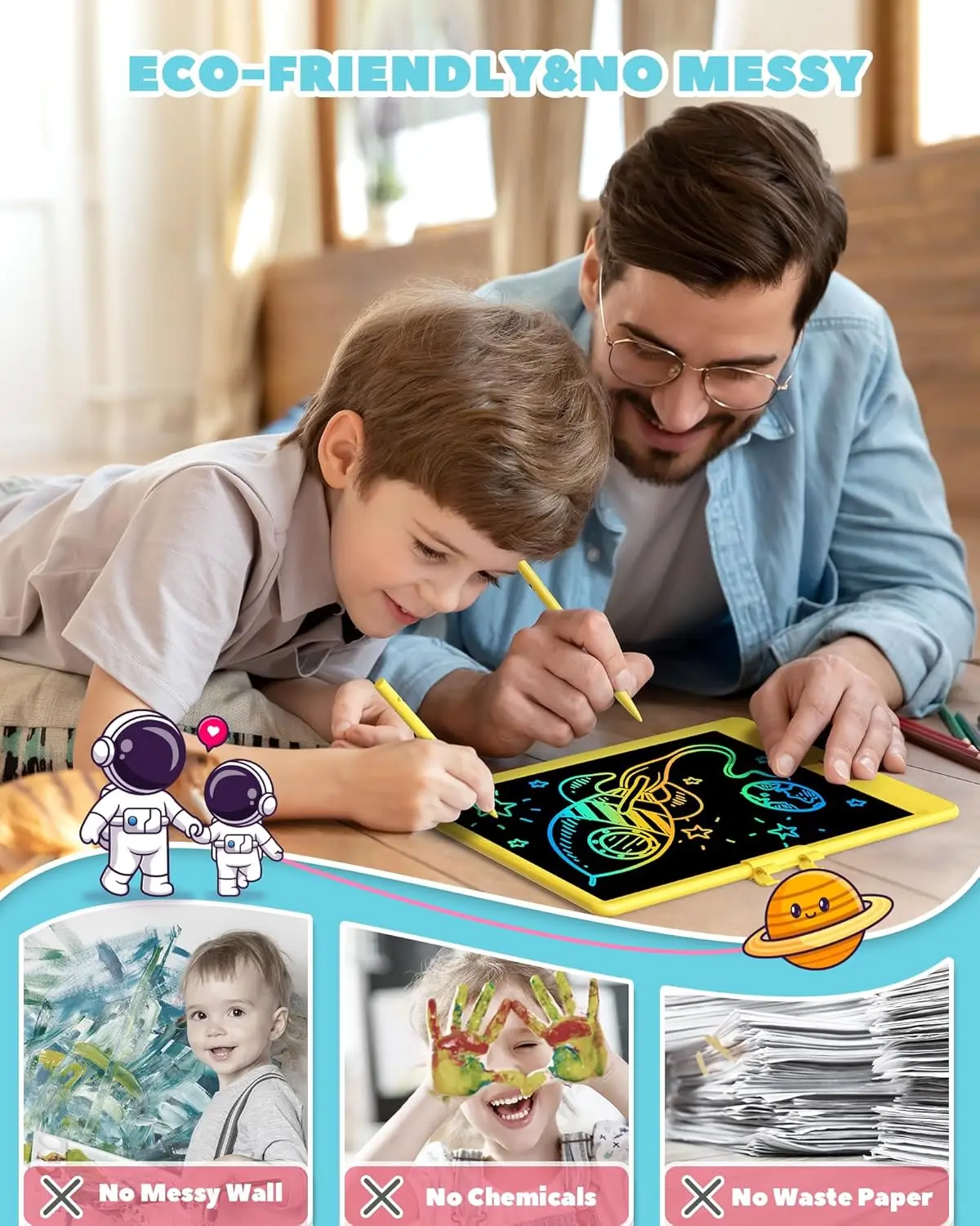 10 Inch LCD Writing Tablet Drawing Board, Colorful Doodle Board for Kids Preschool Travel Toys