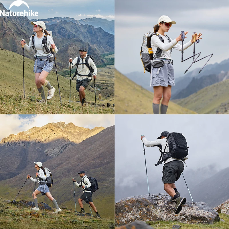 Naturehike 2025 Light Trail 5-EXT Five-Section Carbon Fibre Folding Trekking Pole Portable Storage Multi-Scene Support Pole