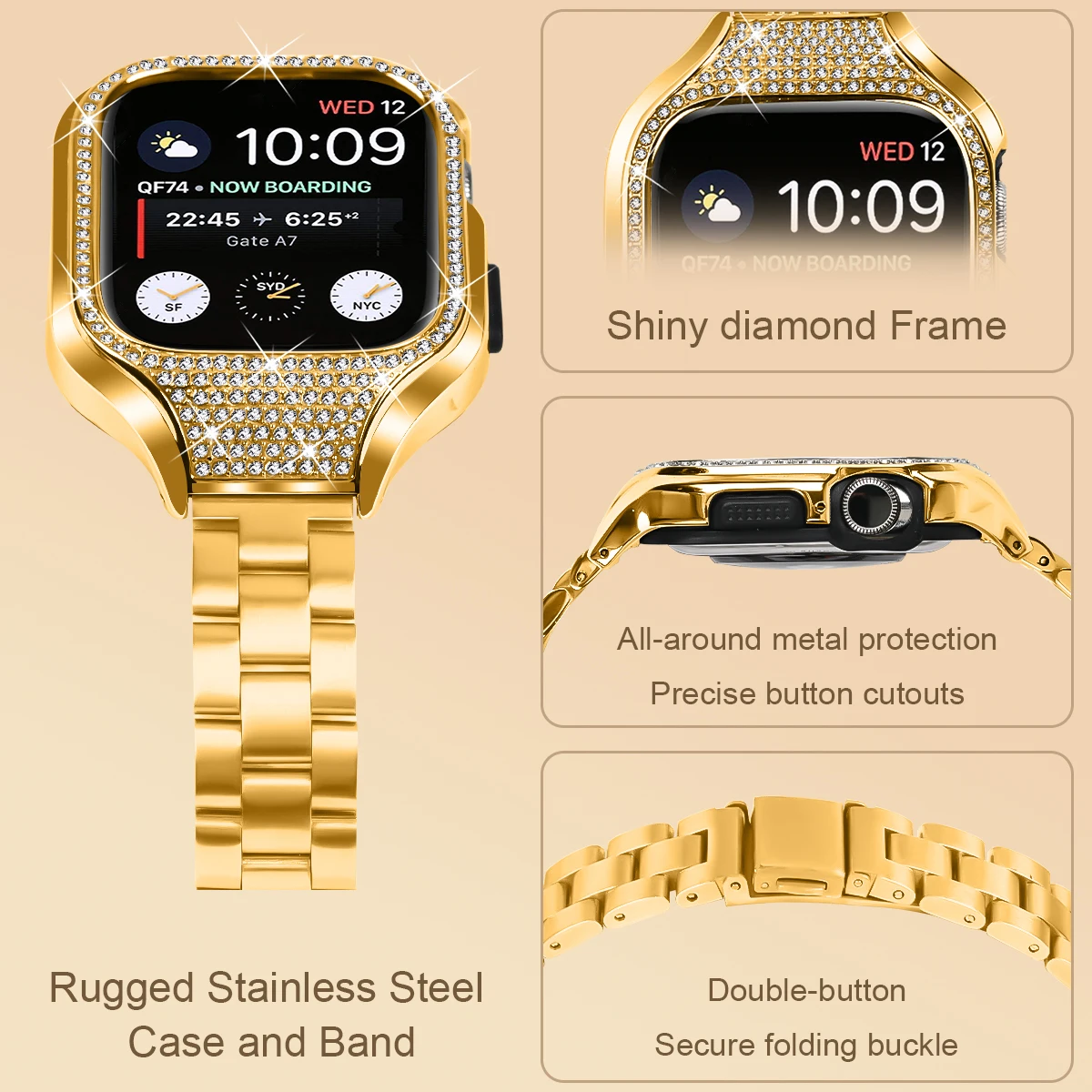 Metal Band+Diamond studded watch case for Apple Watch   41mm 40mm  Stainless Steel Wristband IWatch 8 7 6 5 4 3 2 1 SE Bracelet
