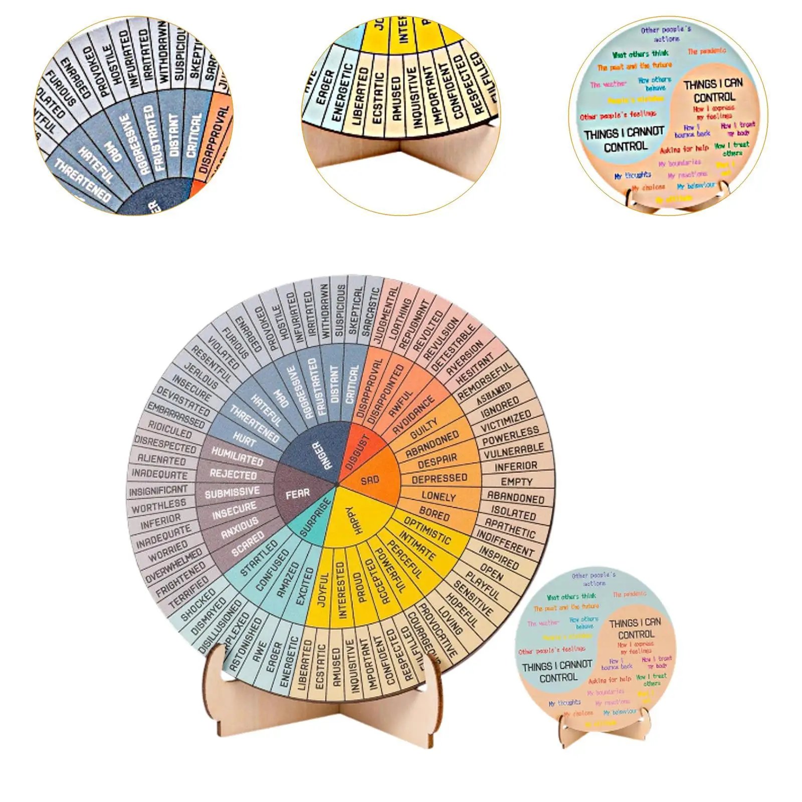 Feeling Wheel,Feeling Wheel Chart,Wooden Mood Wheel,Office Emotions Chart,Calming Emotions, Office Desk Decor for Office