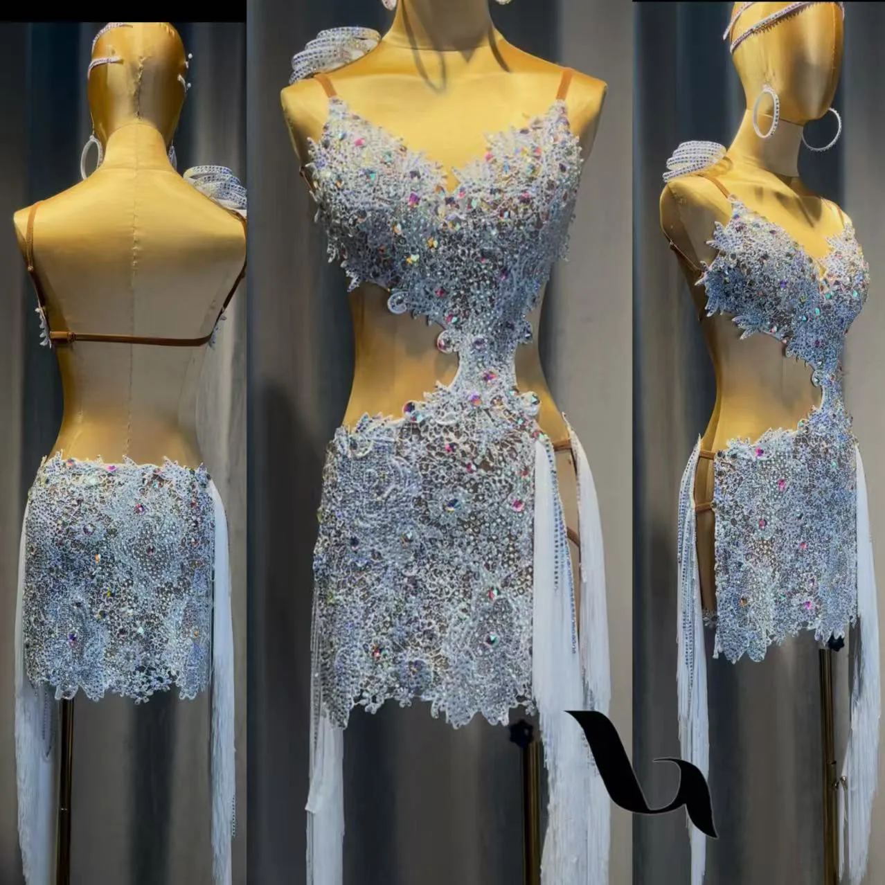 

Latin Dance Adult And Children'S Dress AB Stone High-End Custom Lace Floral Clothing Cha Cha Tango Women'S Clothing