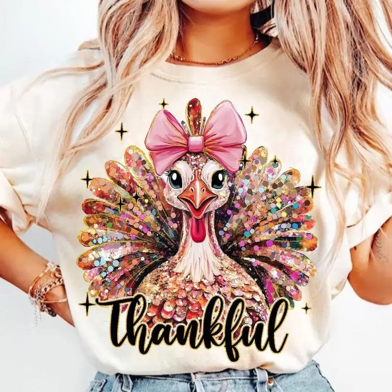

Comfort Colors Colorful Coquette Turkey Shirt,Thanksgiving, Pink Coquette Bow Fall, Trending Halloween, Crew Neck, Cotton, Relax