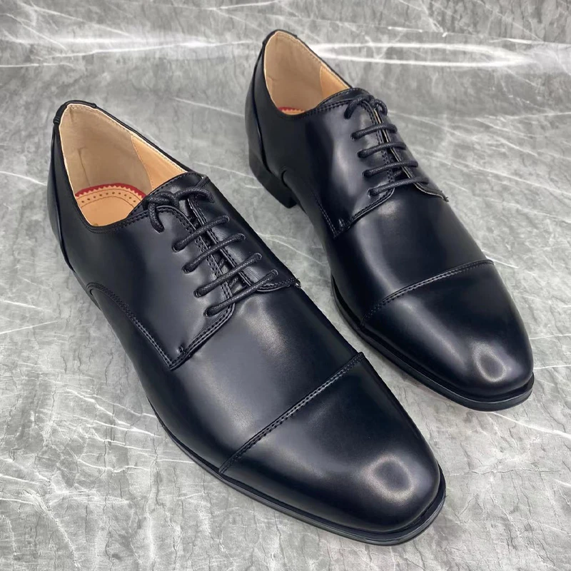 

Small Square Toe Lace-Up Men's Shoes Wedding Office Business Dress Shoes Genuine Leather Men Casual Spring Summer Male Shoes