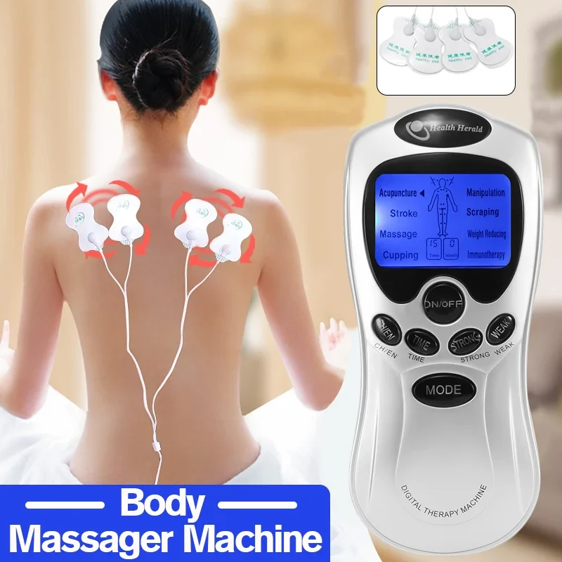 

4 ways Electrode Pads Electric Tens Massage Machine Acupunture Digital Therapy Pulse Stimulator Body Slimming Neck Massager Set