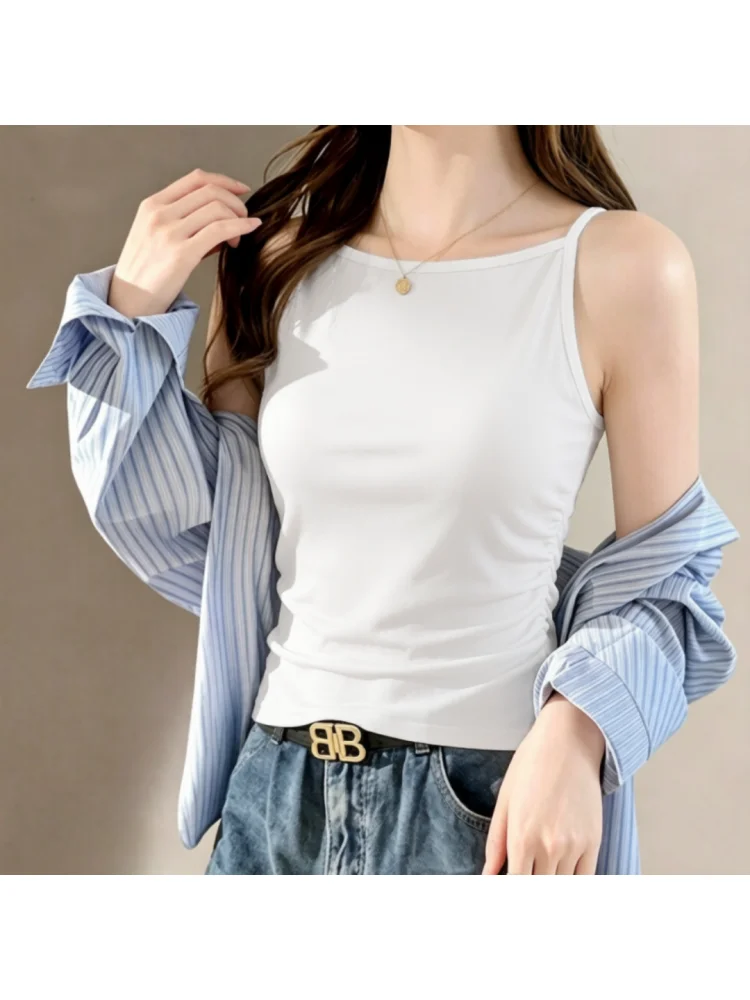 Women's Slim Fit Cotton Tank Top 95% Cotton Summer New Style Inner Wear Outer Wear Base Shirt Folded Design Big Size