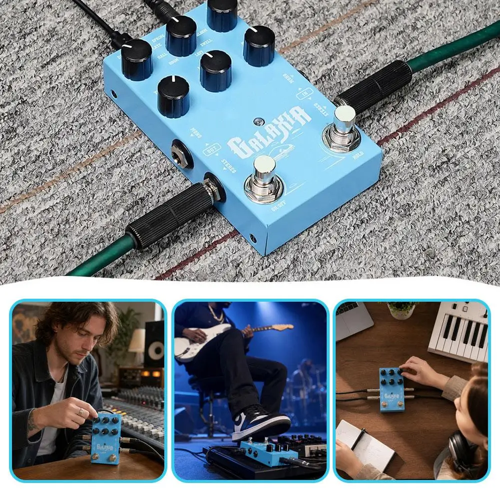 Stereo Reverb Guitar Effects Pedal Multi Mode Reverb Pedal with Freeze Sustain Shimmer Hall Plate Spring for Electric Guitar