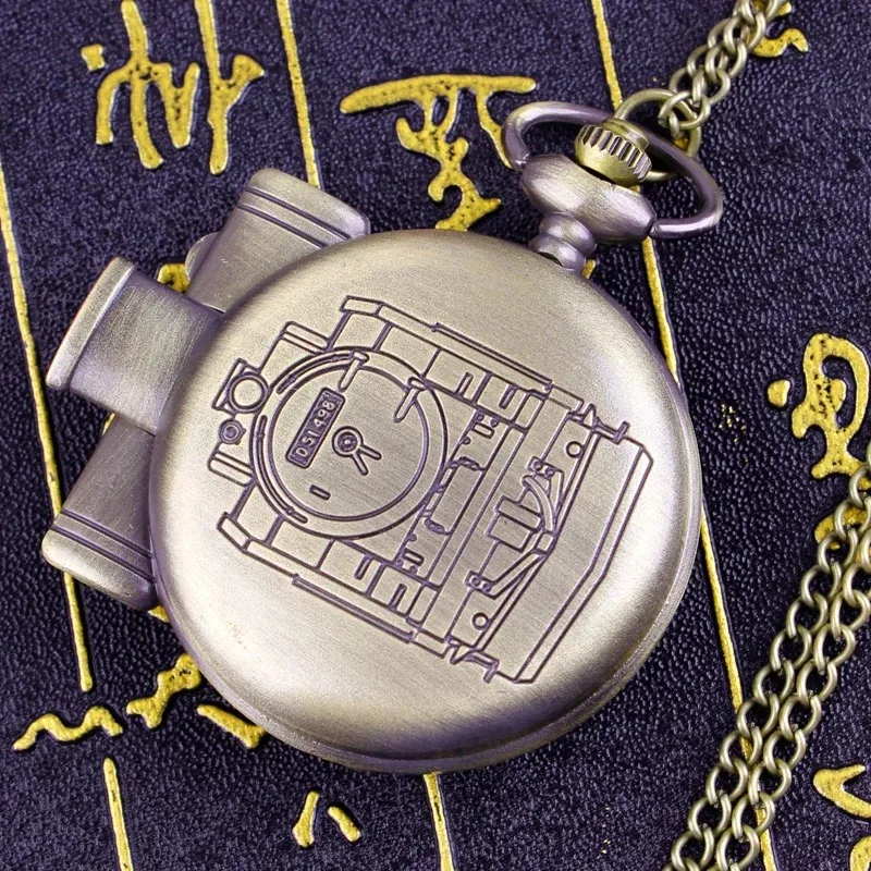 القطار البرونزي مرقمة الهاتفي قلادة كوارتز ساعة الجيب قاطرة حالة الرومانية الرقمية خمر ساعة الرجال والنساء تذكارية