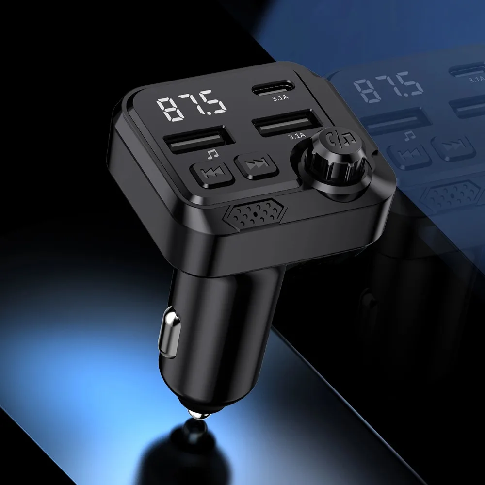 Bluetooth Car FM Transmitter Handsfree Car Kit MP3 Music Player with USB Fast Charging for All Vehicles