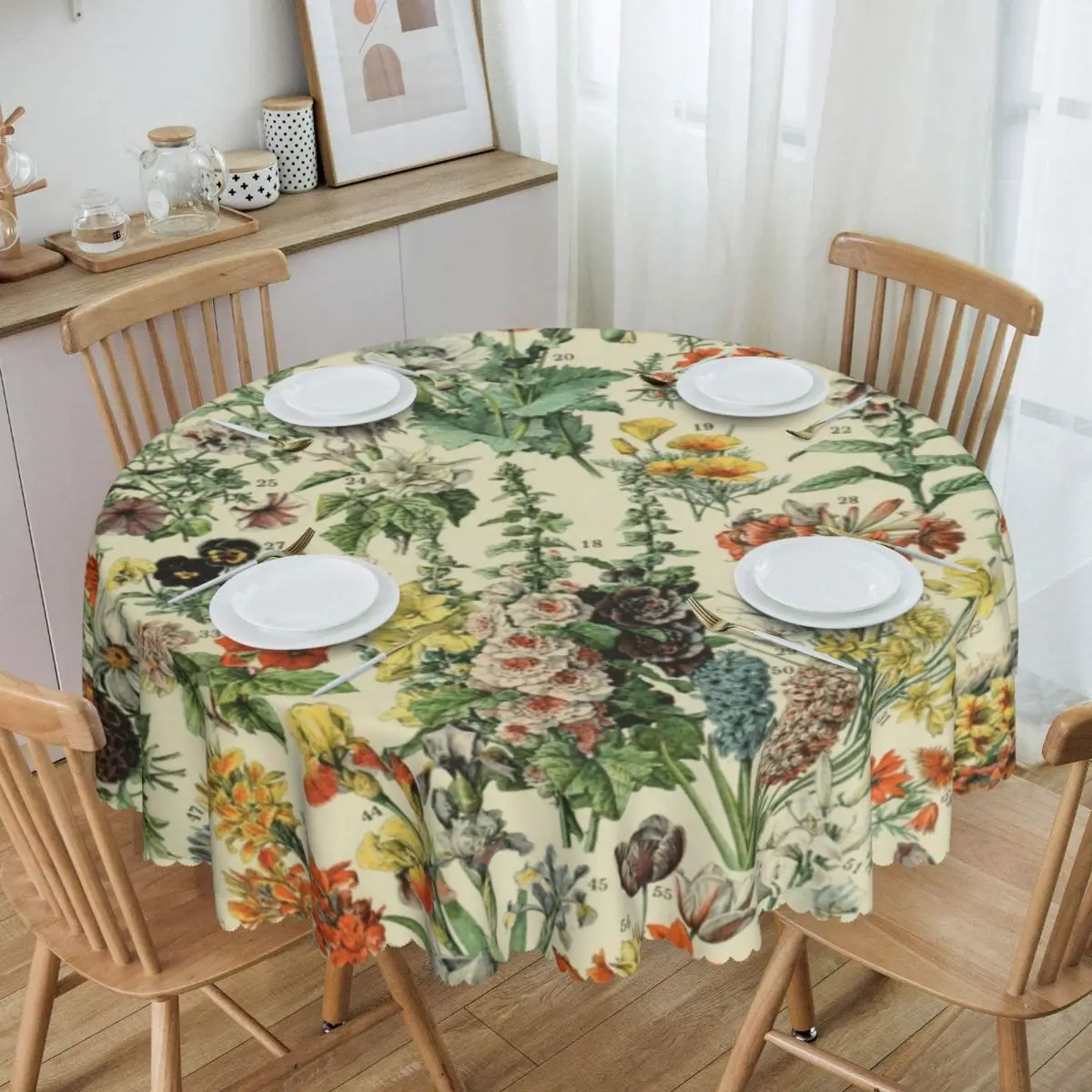 

Customized Adolphe Millot Fleurs Tablecloth Round Waterproof Encyclopedia Classic Book Table Cloth Cover for Party 60 inch