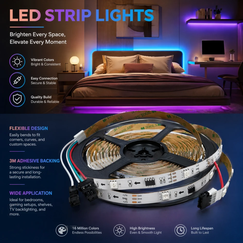 12V WS2811 5050 RGBIC LED Strip 1m/2m/3m/5m 30LEDs/m White PCB Flexible Chasing Effect for Indoor Home Decor(No Adapter ）