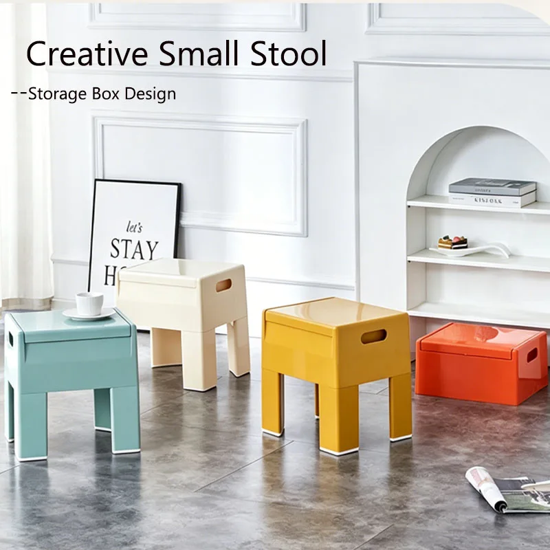 Multi Functional Storage Stool Plastic Lightweight Footstool with Hidden Storage Box Detachable Organizer Seat for Small Spaces