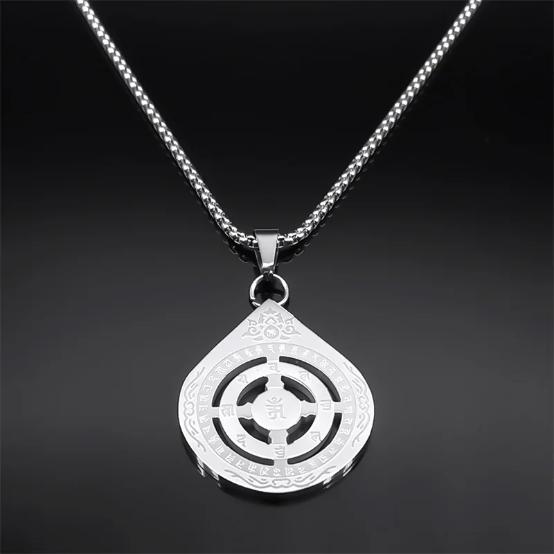Six True Words Mantra Lotus Pendant Necklace for Men Women Stainless Steel Om Lucky Religious Amulet Chain Jewelry NZZZ564S02 image 5