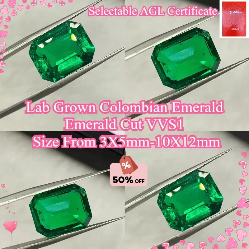 Colombian Emerald Lab Grown Gemstone Emerald Cut Available Hydrothermal Hand-cutting With Certificate For Jewelry Diy Making
