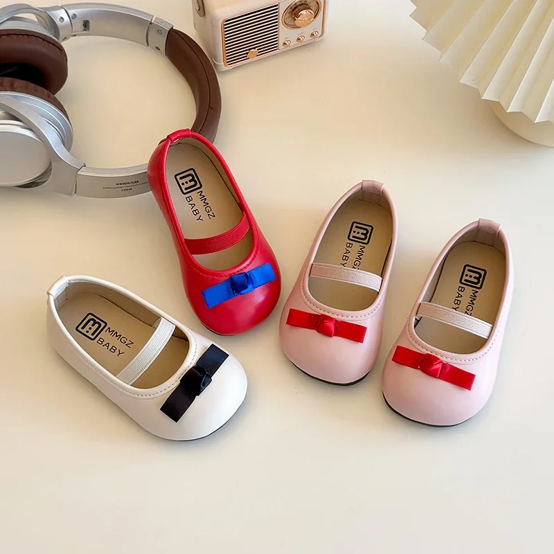 

Toddlers Girls Shoes Children's Flats Leather Kids Dress Shoes Soft Cute Princess Sweet with Butterfly-knot Bowtie 2025 New