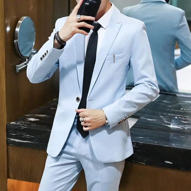 Business Formal Men 3 Piece Suit Set Summer Slim Fit Groom Wedding Hosting Suit