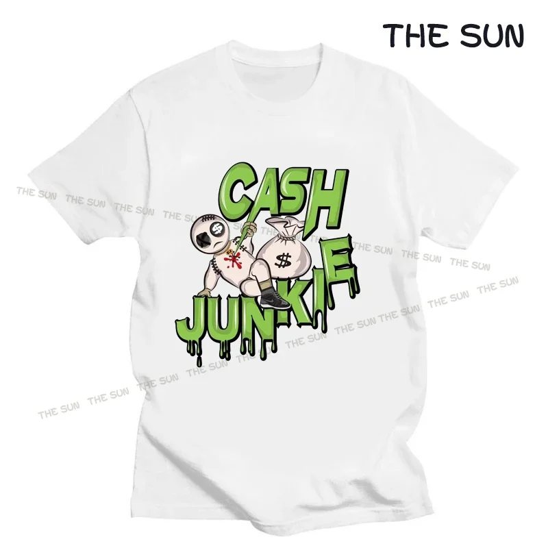 Graffiti Cash Junkie Printing Shirt Harajuku Casual T-Shirt Street Fashion Short Sleeve Clothing Streetwear Men's Hip Hop Cotton