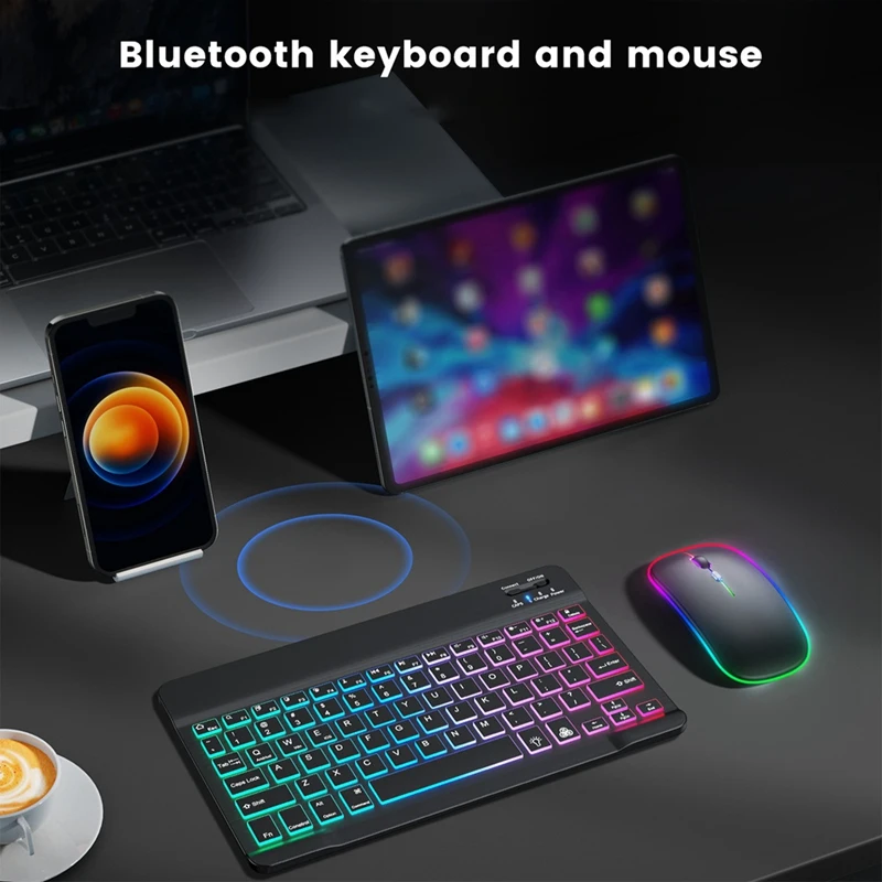 AT14 10Inch Wireless Keyboard And Mouse RGB Backlit Rechargeable Bluetooth Keyboard And Mouse Combo Kit