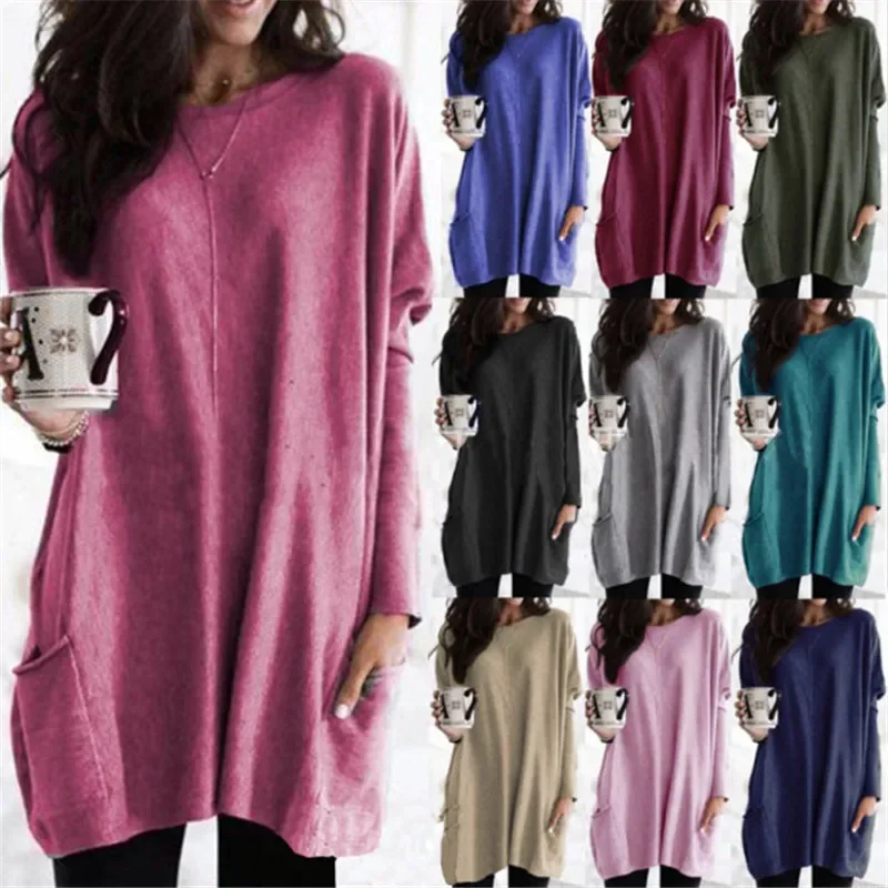 

Womens Casual Long Sleeve Shirts Lightweight Sweatshirts Fashion Tunic Tops with Pockets