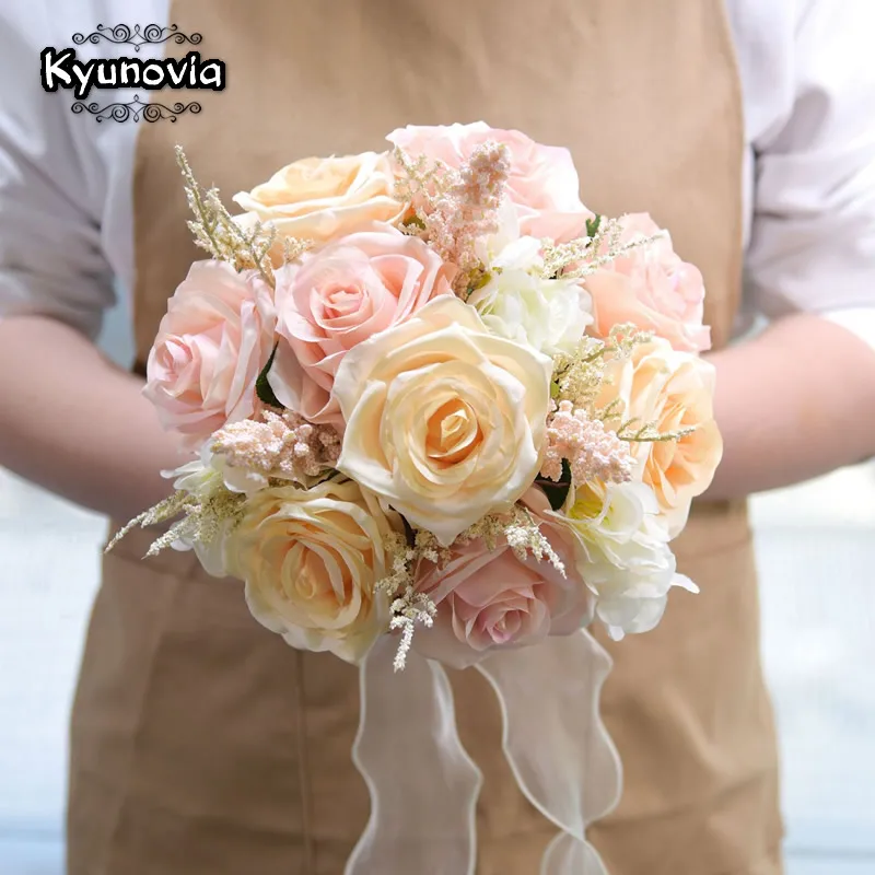 Kyunovia Wedding Bouquet Brides Holding Flowers Silk Rose Bridesmaid Bouquets Wedding Supplies ramos de flores para novias FE33