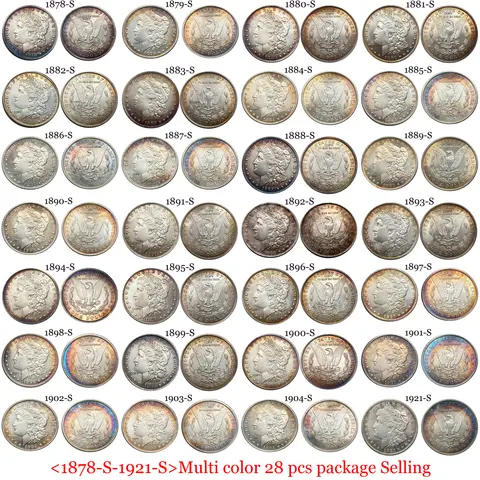 US 1878 S - 1921 S 28 Pcs One 1 Dollar Morgan Silver Plated America Copy moneta commemorativa Liberty Moneda monete da collezione