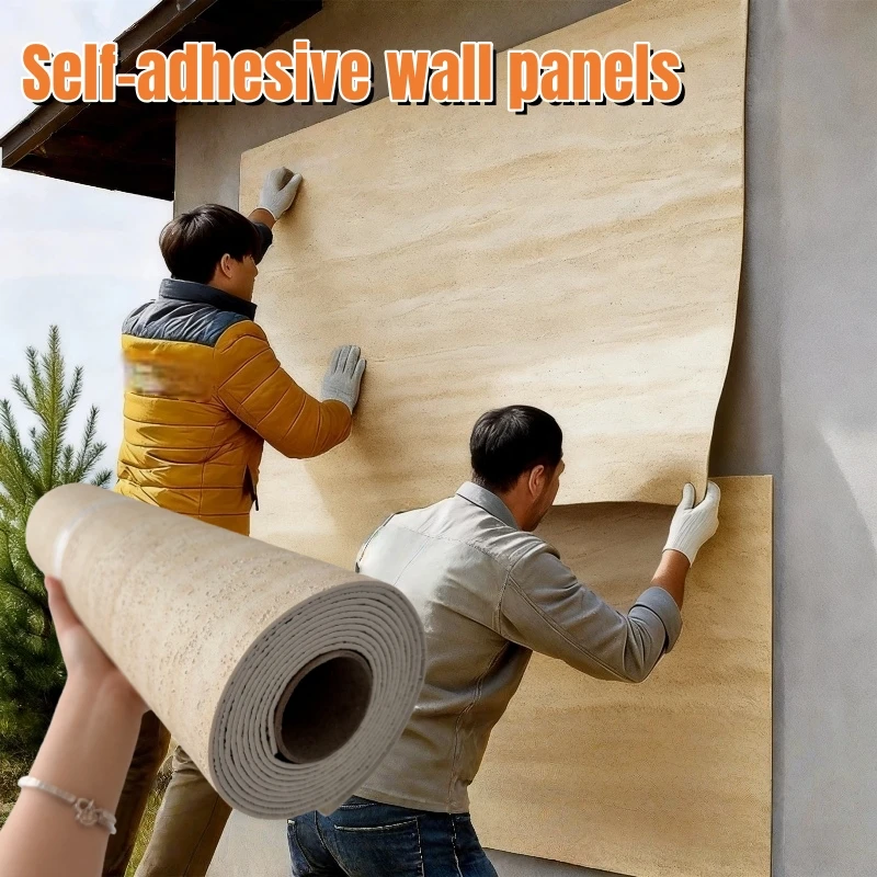 Thick Self-Adhesive Wallpapers Home Decor Wall Sticker 3D Travertine Wall Panels Pvc Luxury Soft Roman Faux Stone Tile Stickers