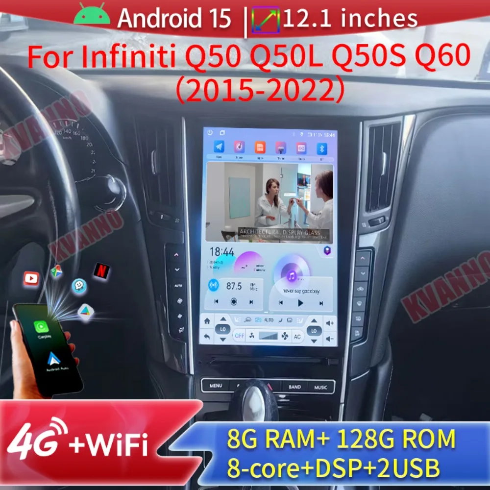 2026 New Car Radio For Infiniti Q50 Q50L Q50S Q60 2015-2022 Multimedia Video Player Carplay Android15 Auto BT DSP GPS Navigation