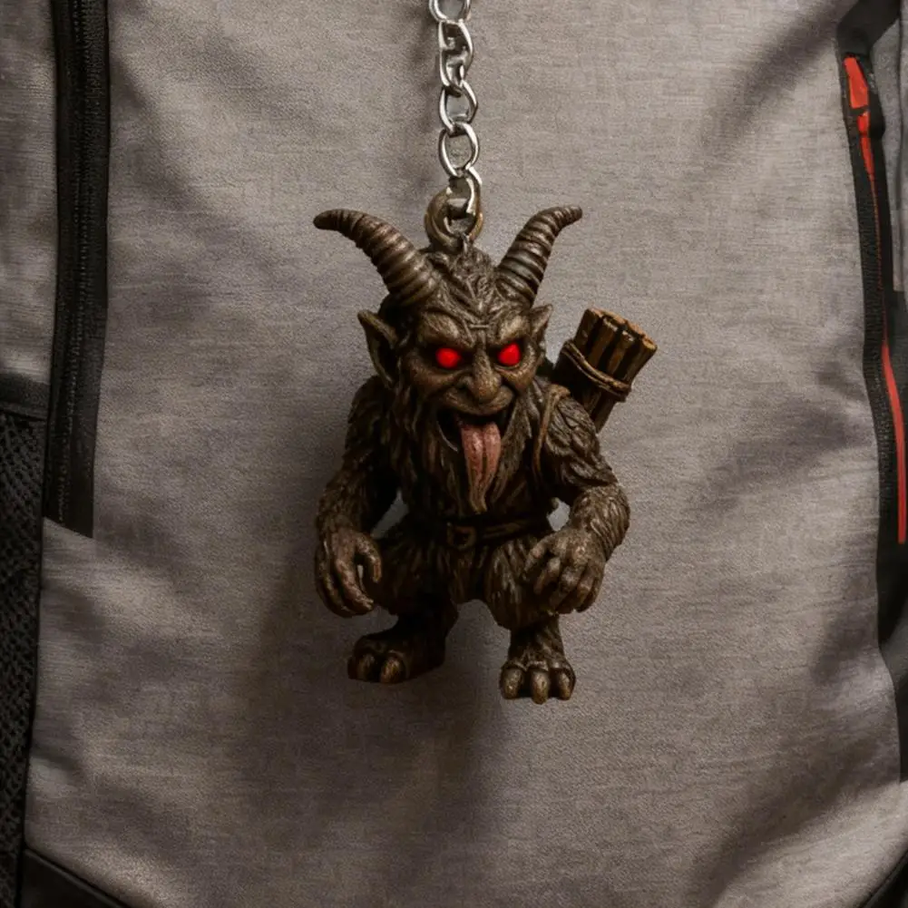 Krampus Keychain Vintage Carved Horror Creature Demon Key Ring Backpack Schoolbag Hanging Decoration Bag Charm Purse Pendant