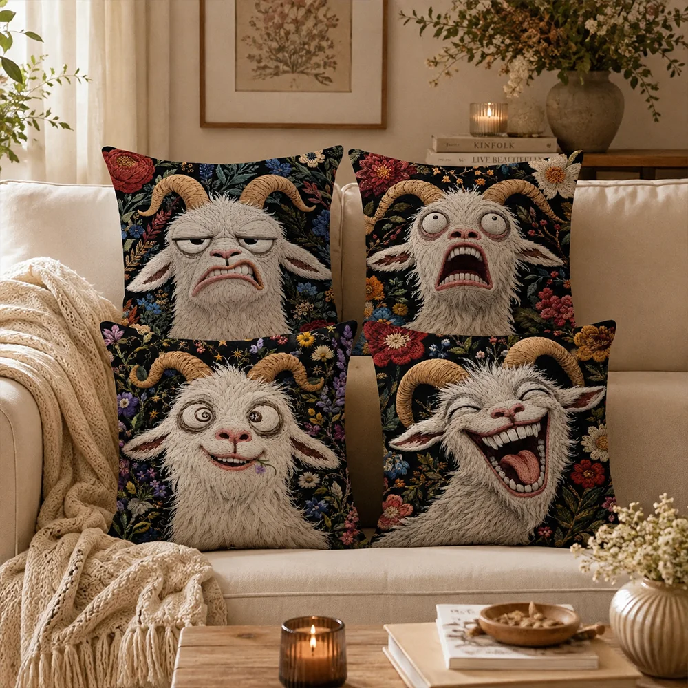 1PC Funny Scream Sheep 2D Pillowcase Sofa Printed Decoration Room Home Office Coffee Shop Car Nordic Simplicity