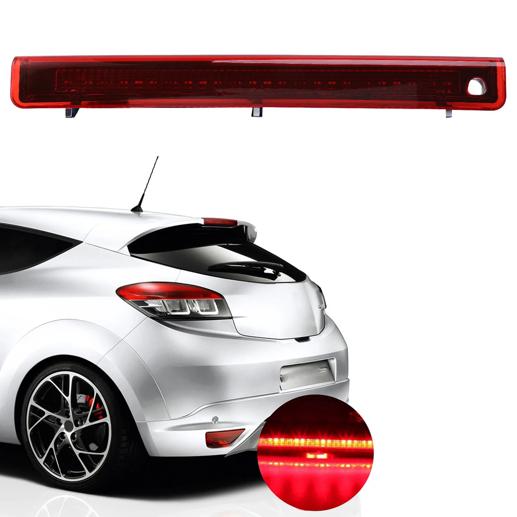 Third 3Rd Brake Light, LED Stop Lamp for Renault Megane Hatchback MK3 2008-2016 Rear Tail Light, Red Shell