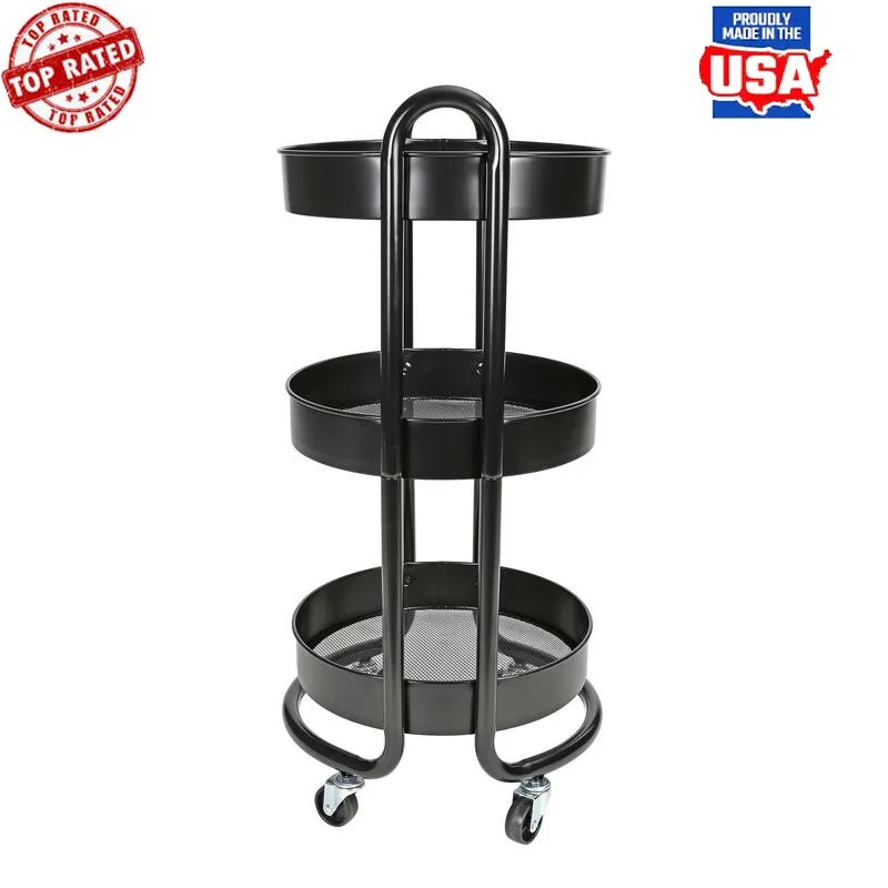 

3 Tier Rolling Cart Metal Storage Trolley with Wheels Multifunctional Organizer for Kitchen Bathroom Office Home Use Easy
