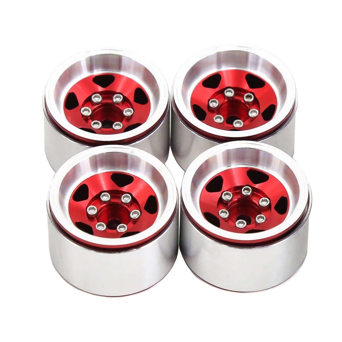 Practical 4PCS 1.0 Inch Aluminum Alloy Beadlock Wheel Hub Rims for RC Crawler Car Axial SCX24 1/18 TRX4M Wheels Parts, Red