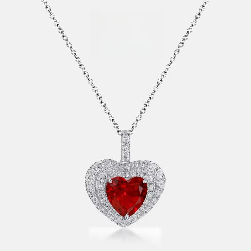 

Love S925 silver plated 18K gold PT950 platinum inlaid with colorful cultivated gemstone pendant heart-shaped necklace