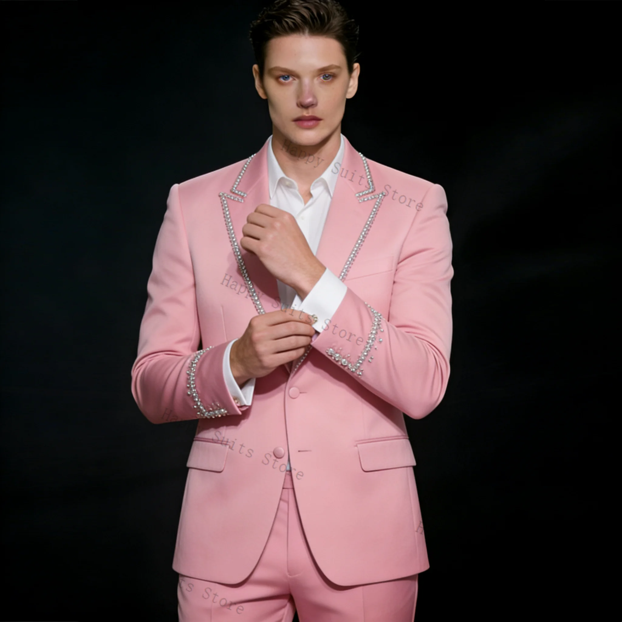 Roze Glanzende Mannen Pak Set  - Formal Wear Jersey For Men recensie en prijs