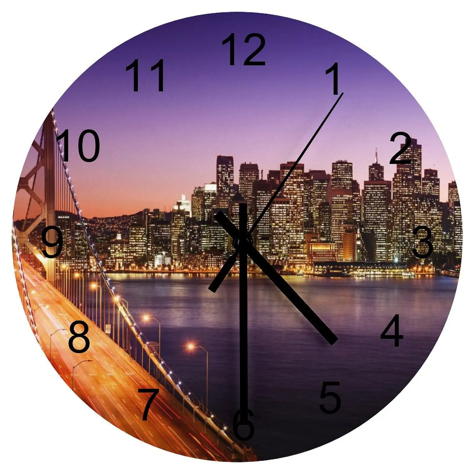 

Bedroom Wall Clock American city Clocks 12 inch Silent Wood Round Durable 3D Display Retro