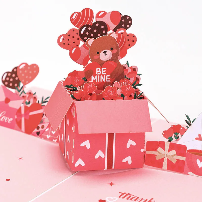 

3D всплывающая коллекция ко Дню святого Валентина: всплывающая коробка с изображением сердца медведя/дата влюбленных/сердце/кошка/двухдверная винтажная открытка в подарок