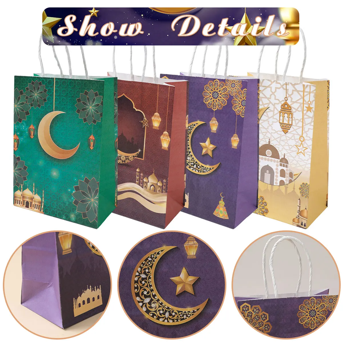 4 Stuks Eid Mubarak Papier Geschenkverpakking Handtassen 2025 Ramadan Kareem Decoratie Voor Thuis Islamitische Moslim Feestartikelen Eid al Adha