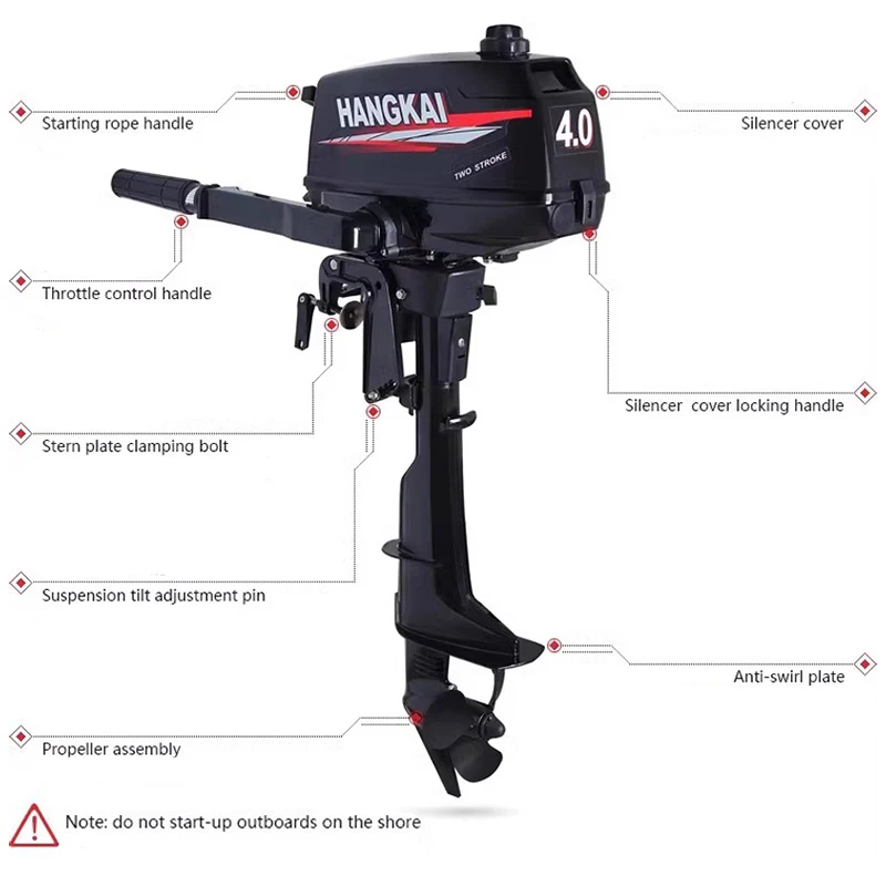 2 Stroke 4.0HP Marine Outboard Engine Boat Motor 74.6CC Displacement Aluminum Construction with Water-Cooled System