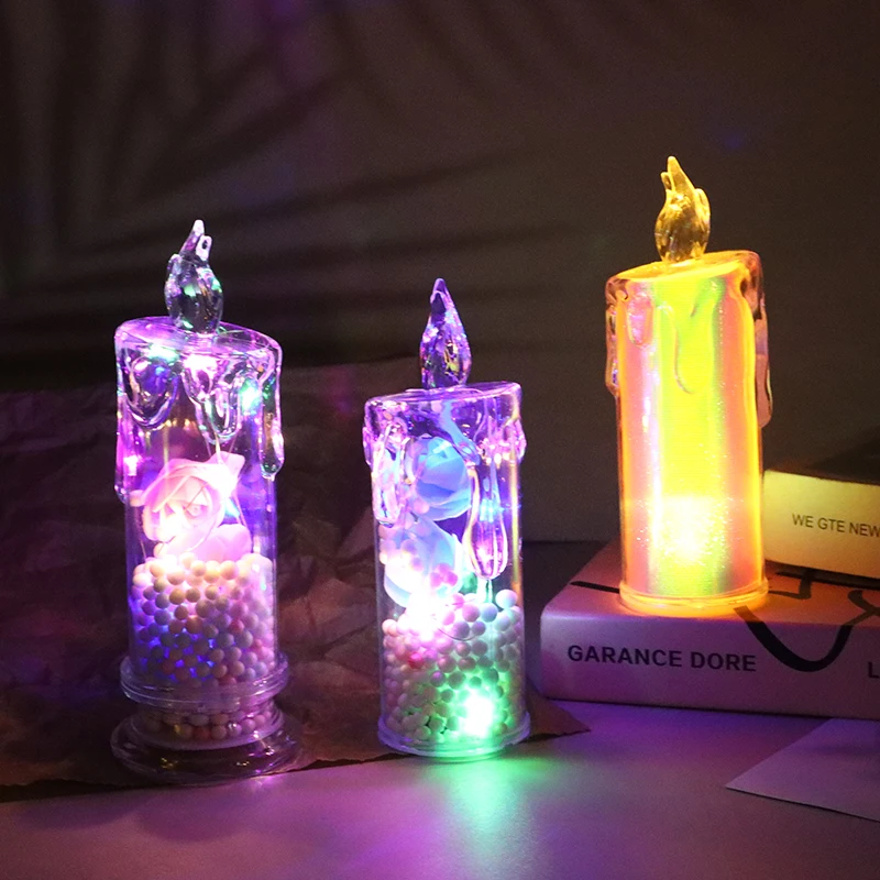 LED Candle Light Simulation Flameless Candle Lamp Rose Night Light Atmosphere Light Bedroom Bedside Home Festival Party Decor