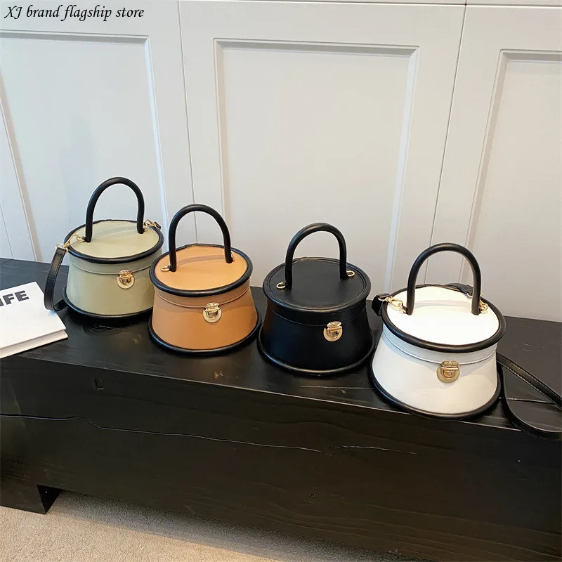

XJ Women's handbag new niche light luxury hand-held bucket bag popular retro round bucket bag French crossbody bag tote bagсумка