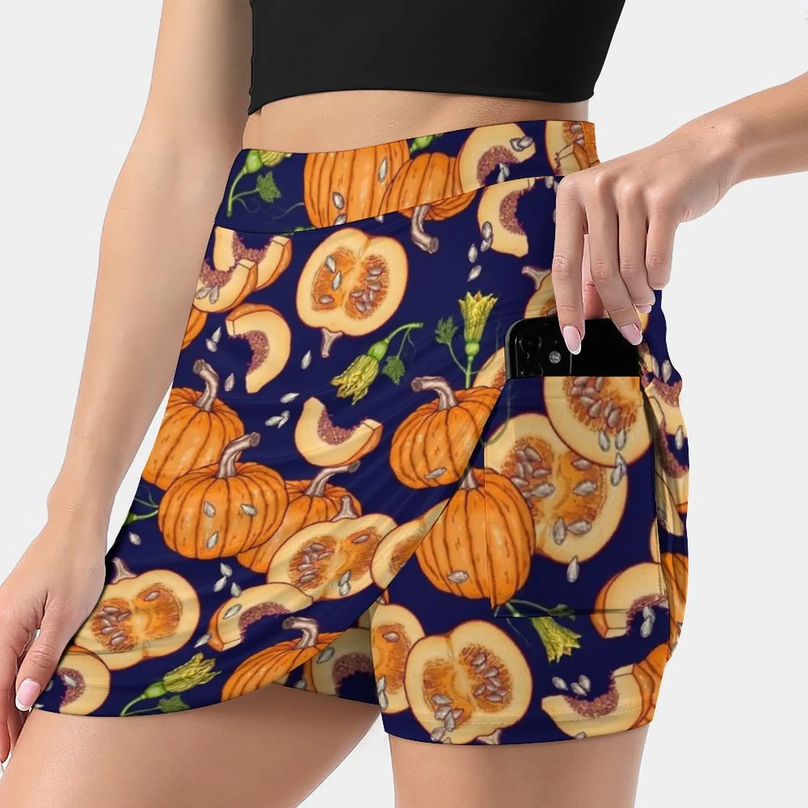 Pumpkin Night Life Pattern Women's skirt Sport Skort Skirt With Pocket Fashion Korean Style Skirt 4Xl Skirts Pumpkin