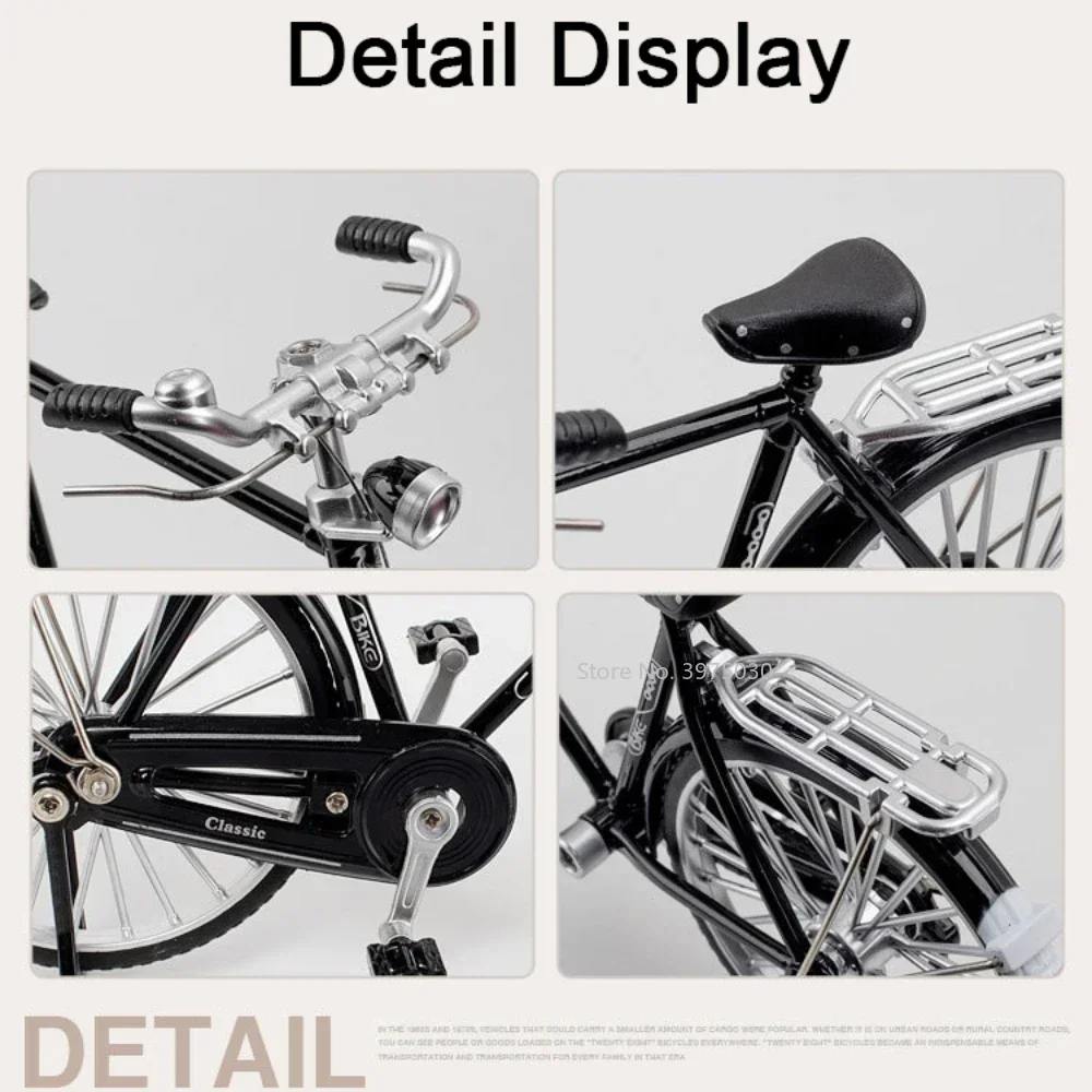 1:10 Scale Alloy Diecast Retro Bicycle Miniature Models Cars Toys Steerable Front Rubber Tires Bicycles Kids Children's Day Gift