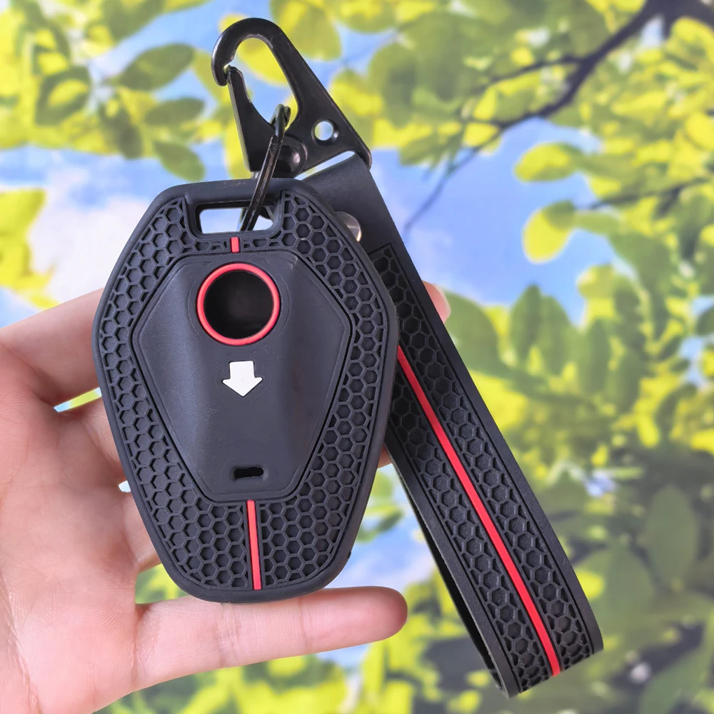 Honeycomb Red Stripe Silicone Key Cover With Keychain For BMW R1300GS R1300 1300GS 2025 R1250GS R1250 ADV Motorcycle Remote Fob